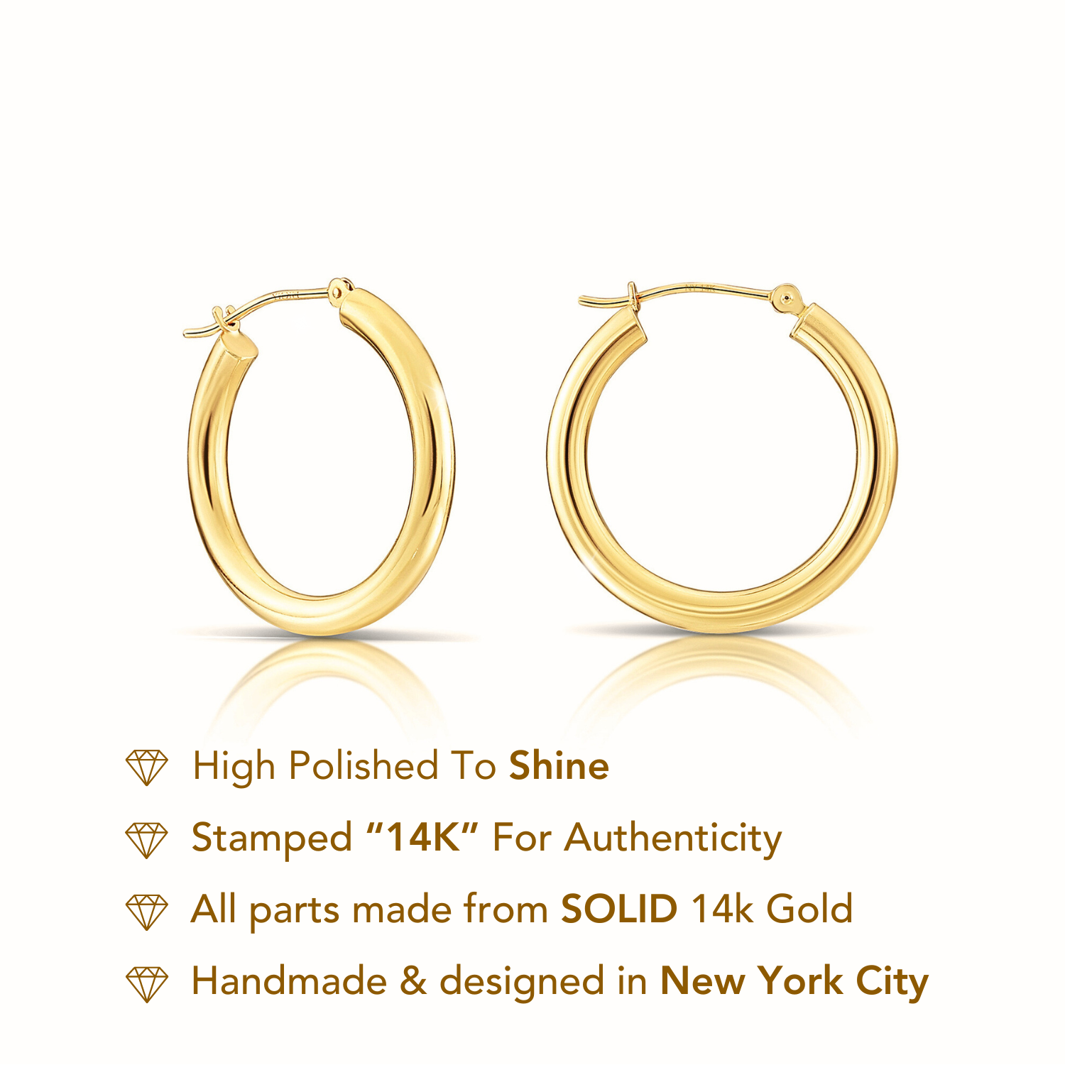 14k Yellow Gold Chunky Hoop Earrings. 3mm Thickness #42675