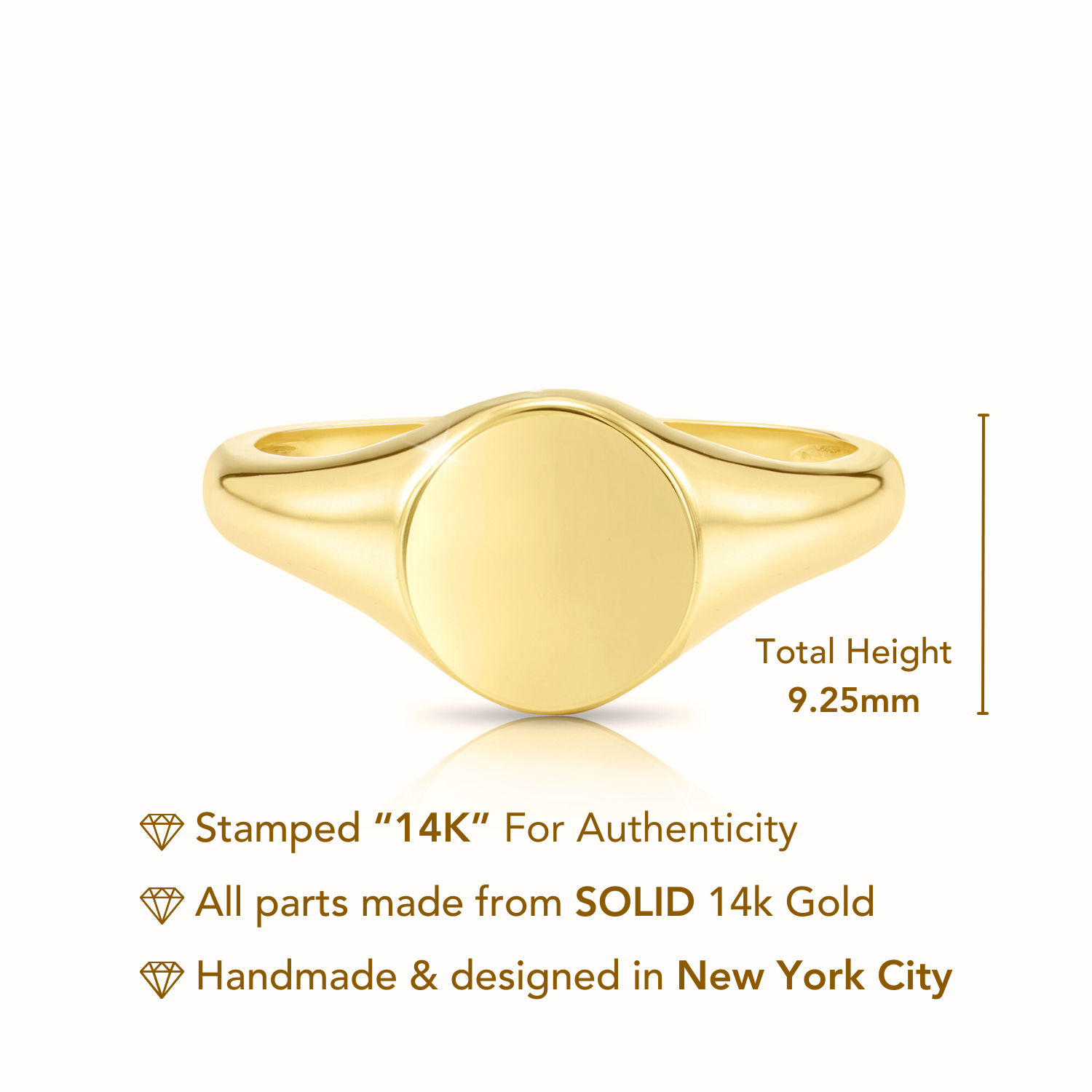 Solid 14k Gold Round Signet Ring. 14k Yellow Gold Stackable Ring. Gift For Her. Large Signet Design Ring