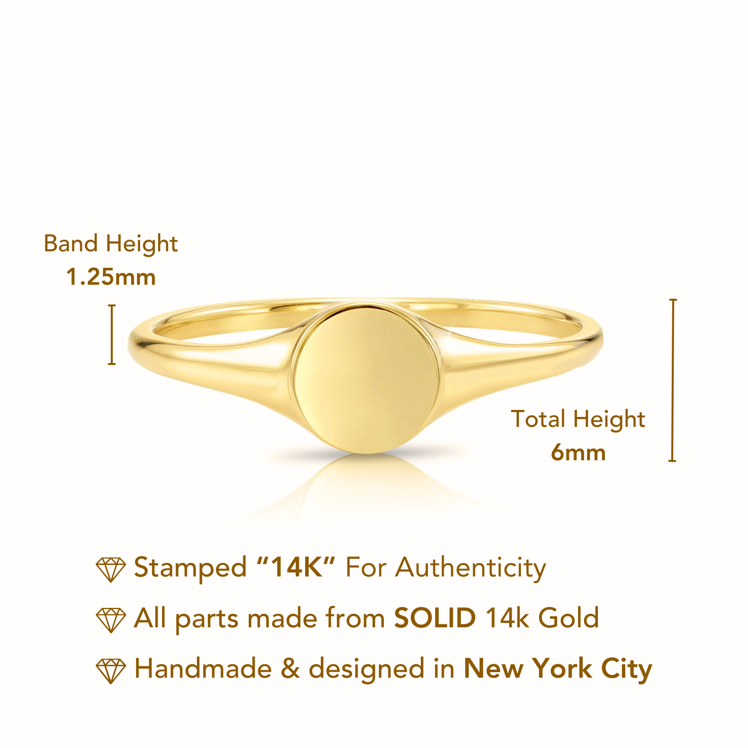 Solid 14k Gold Round Signet Ring