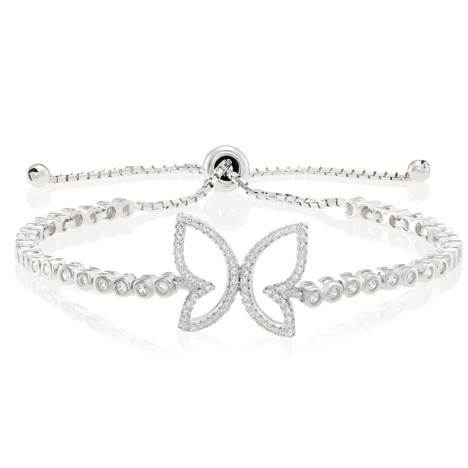 CZ Butterfly Bracelet. Adjustable in Sterling Silver