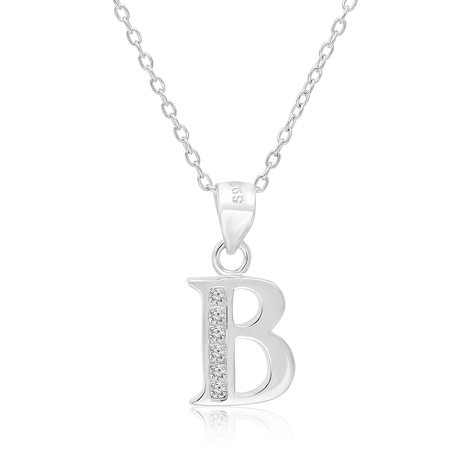 CZ Initial Charm Necklace. All Letters in Sterling Silver