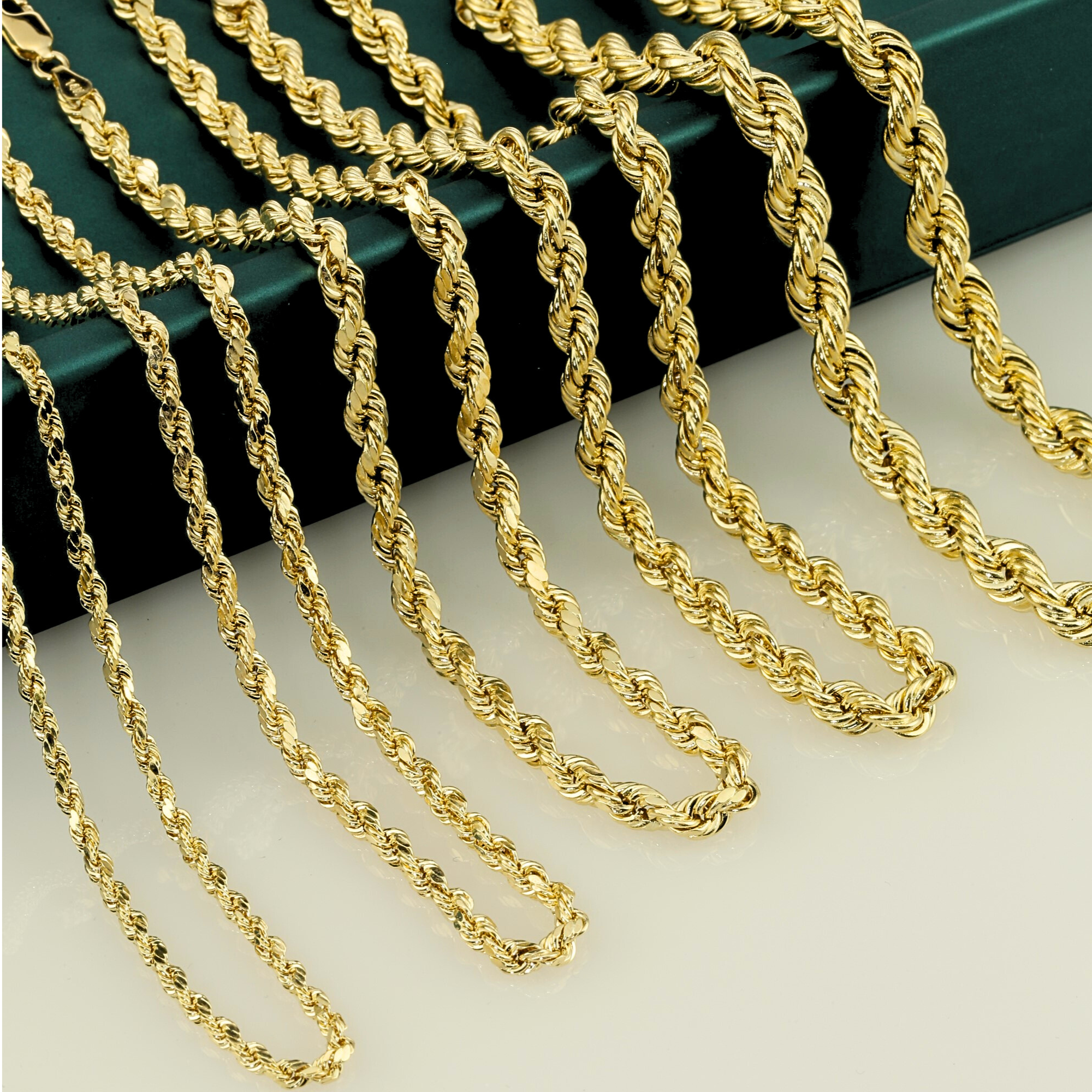 14K Yellow Gold Rope Chains. Solid 14k Gold Necklace With Secure Lobster Lock