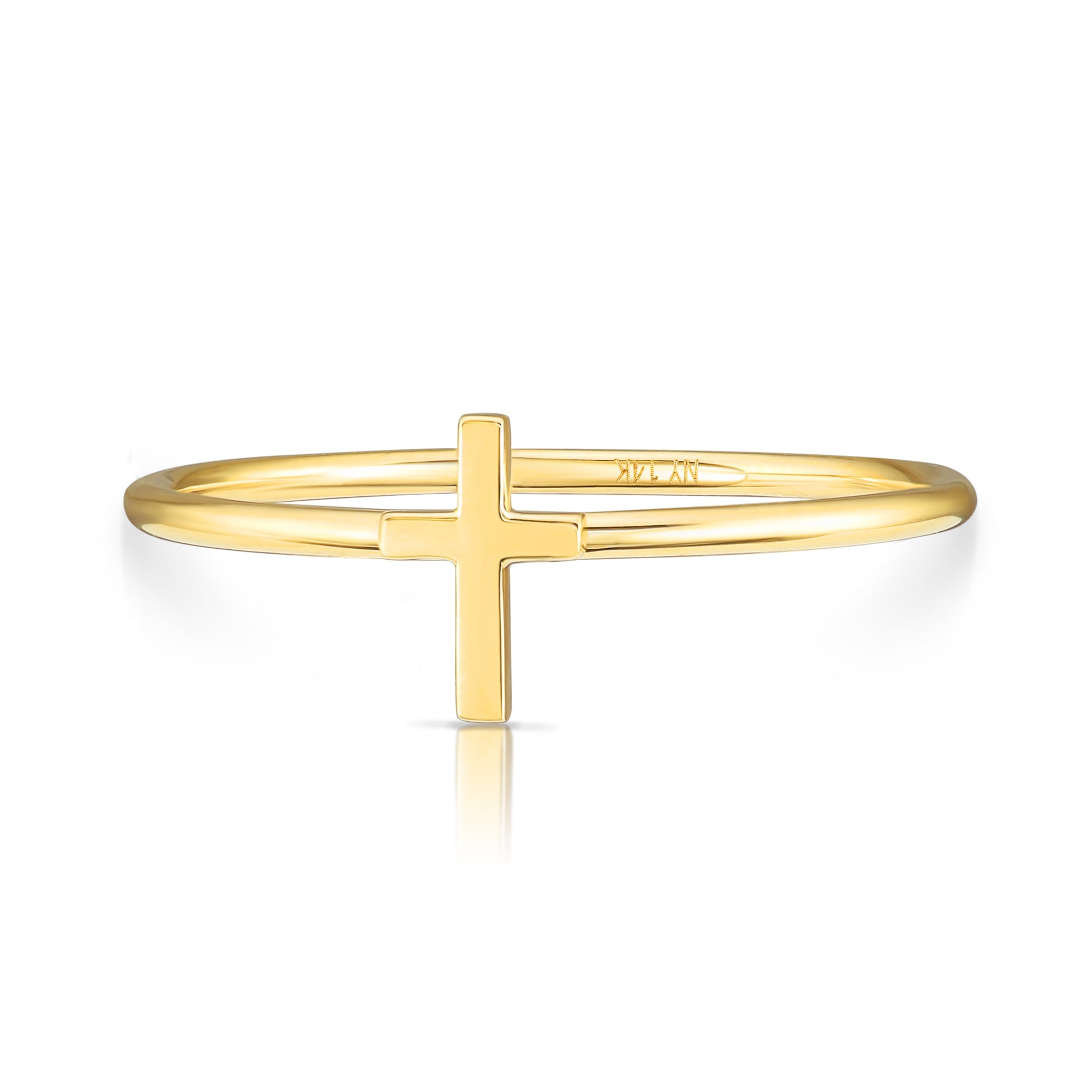 Solid 14k Gold Infinity Cross Ring. Stackable Religious Ring 2 Piece Set