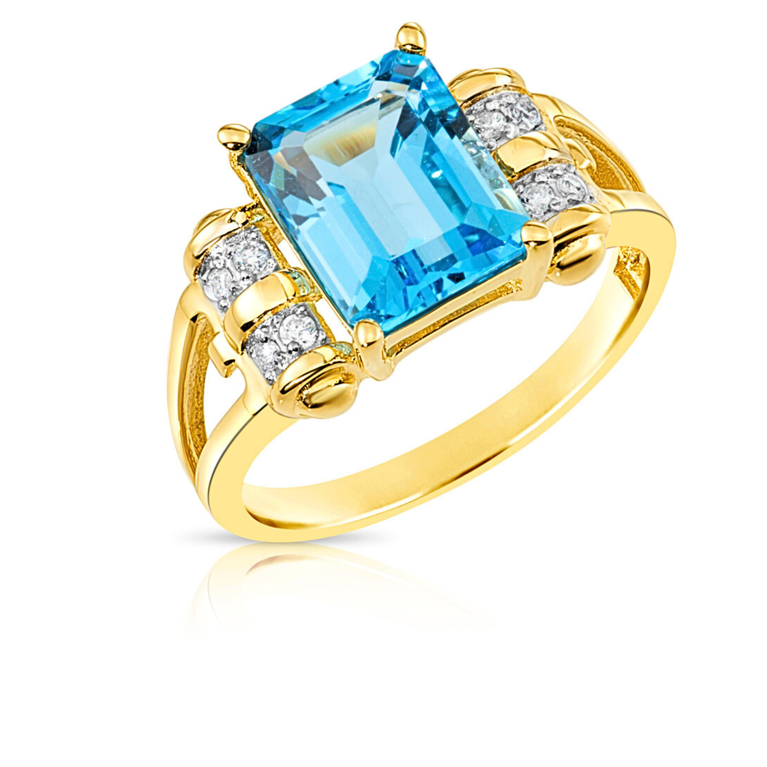 Natural Swiss Blue Topaz Gemstone Ring. 14k Gold Ring with Natural Diamonds