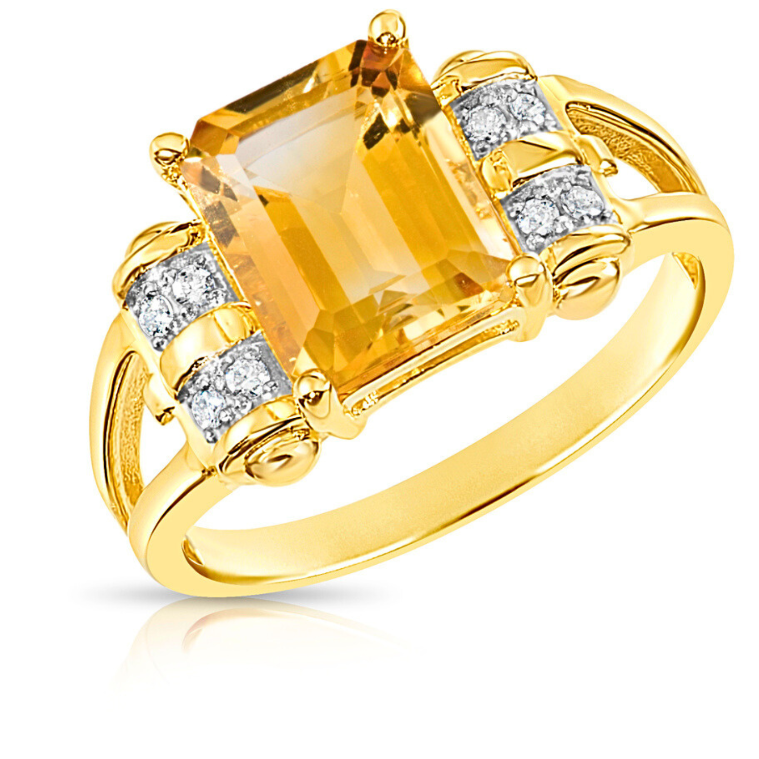 Natural Citrine Gemstone Ring. 14k Gold Ring with Natural Diamonds