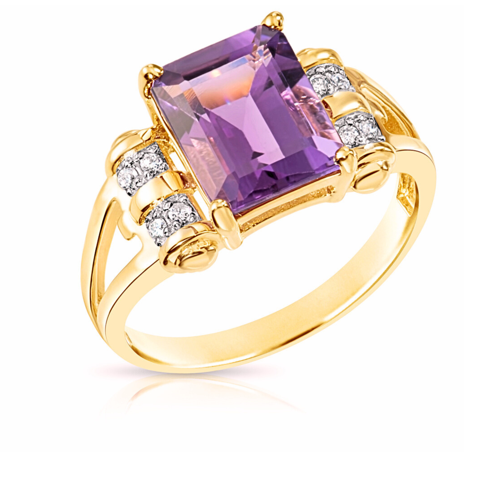 Natural Amethyst Gemstone Ring. 14k Gold Ring with Natural Diamonds