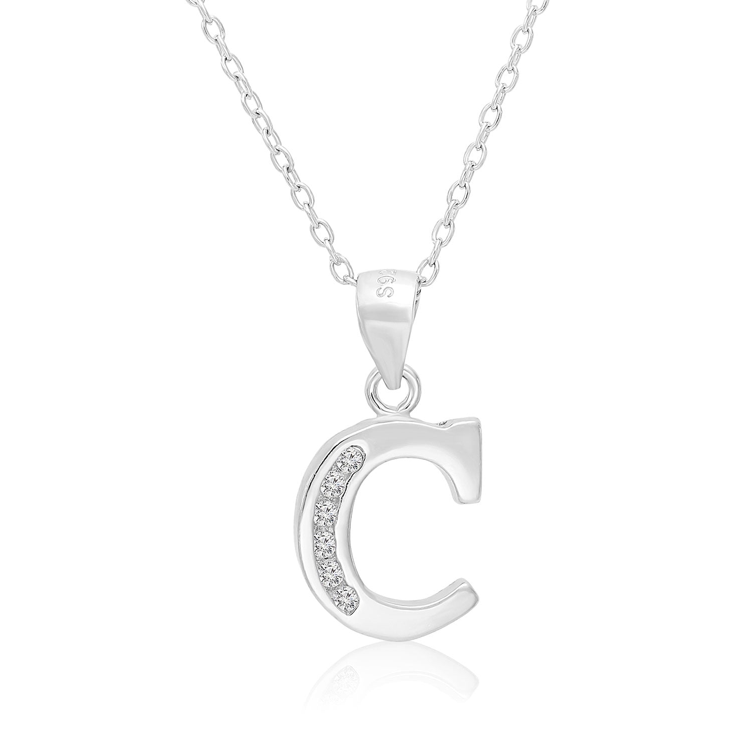 CZ Initial Charm Necklace. All Letters in Sterling Silver