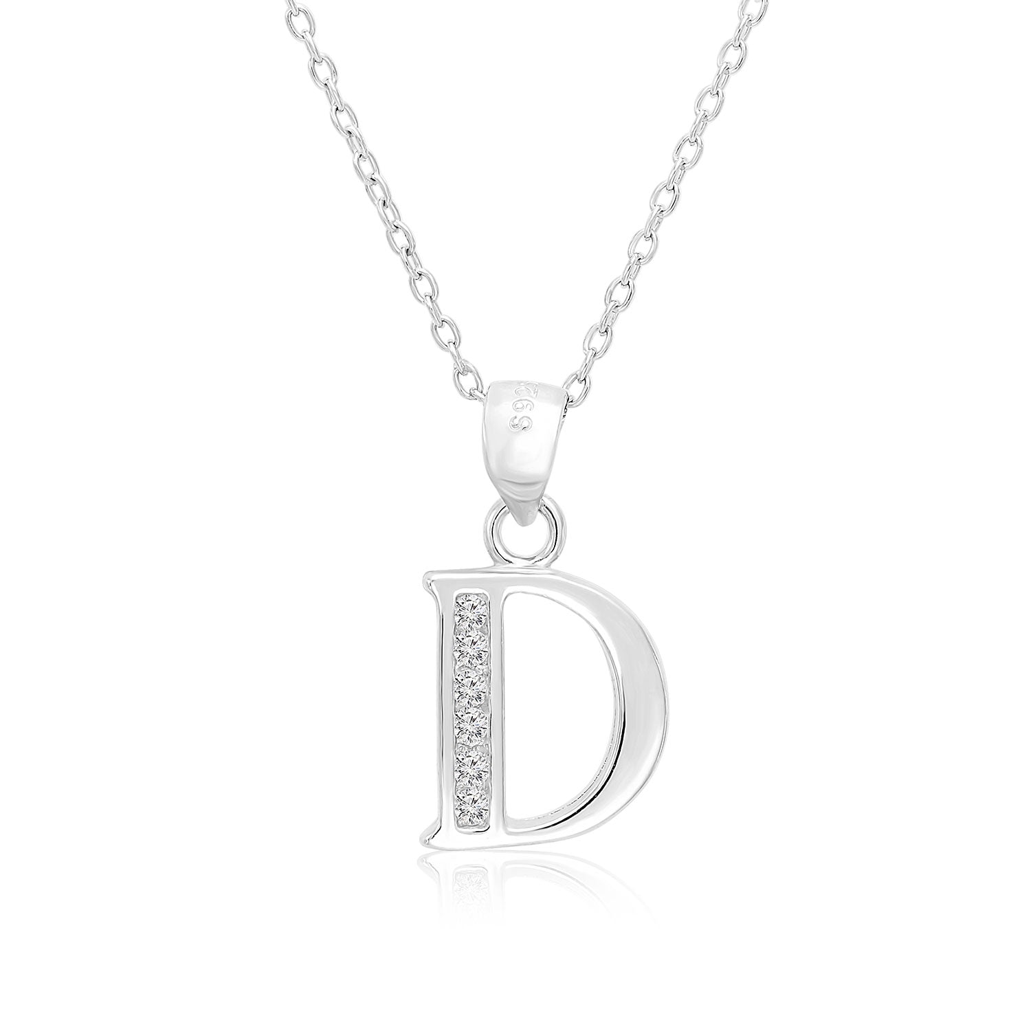 CZ Initial Charm Necklace. All Letters in Sterling Silver