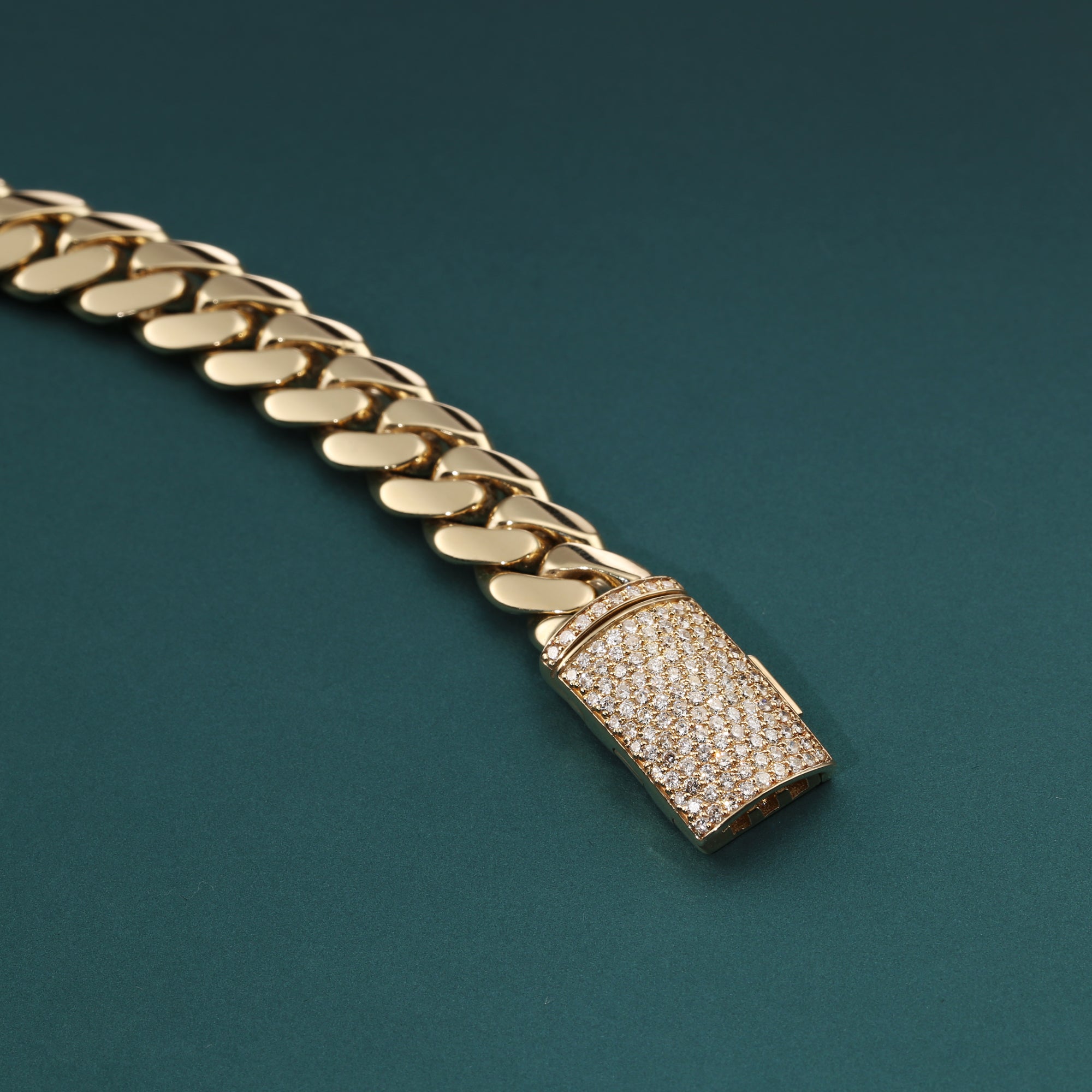 Solid 14K Yellow Gold Diamond Lock Bracelet