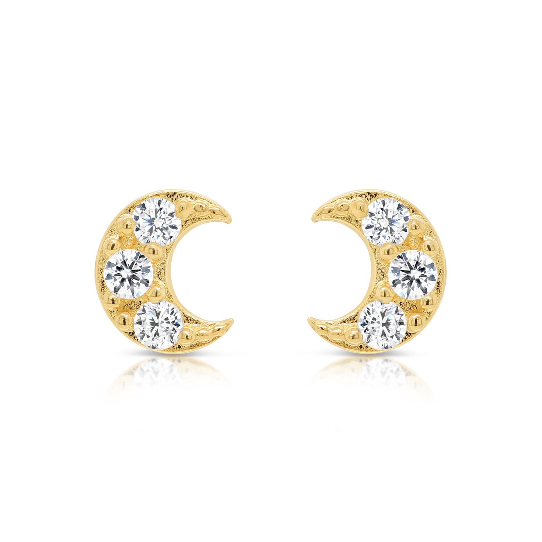 14k Gold Moon Crescent Stud Earrings