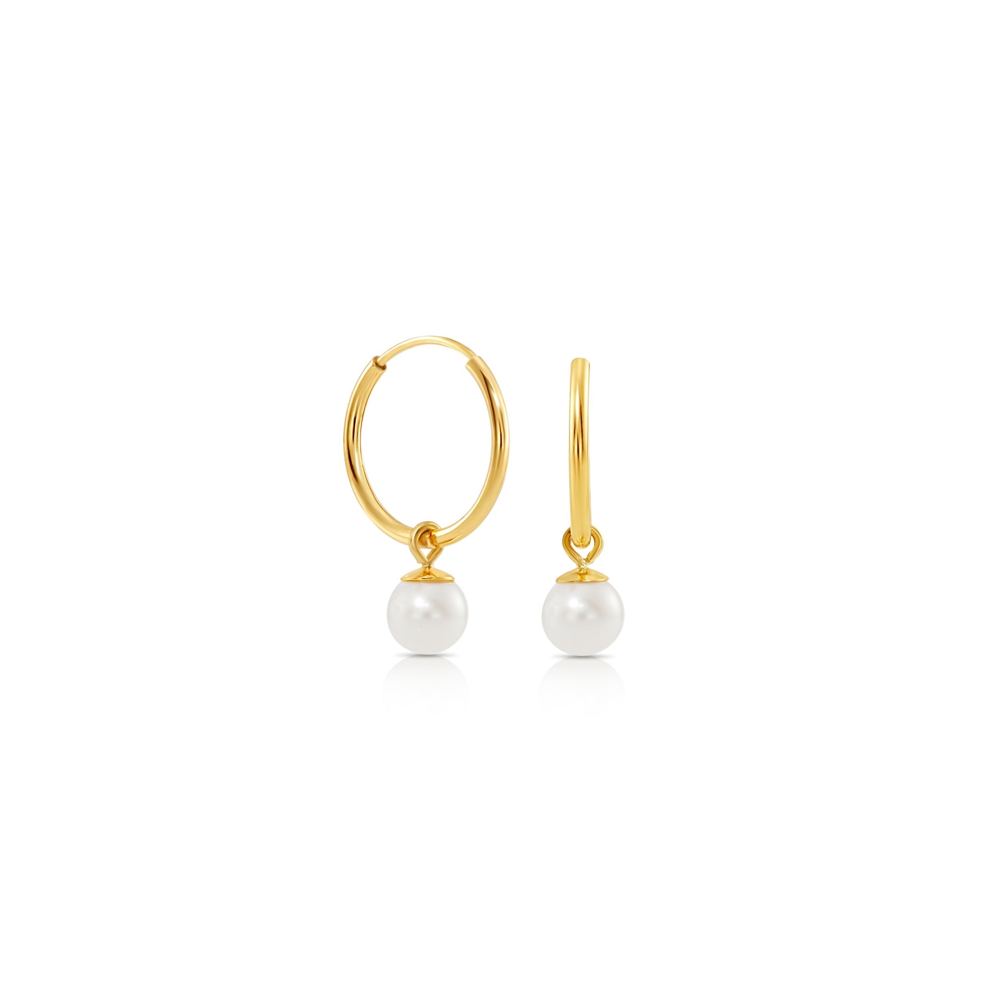 14k Yellow Gold Endless Hoops with Freshwater Pearls