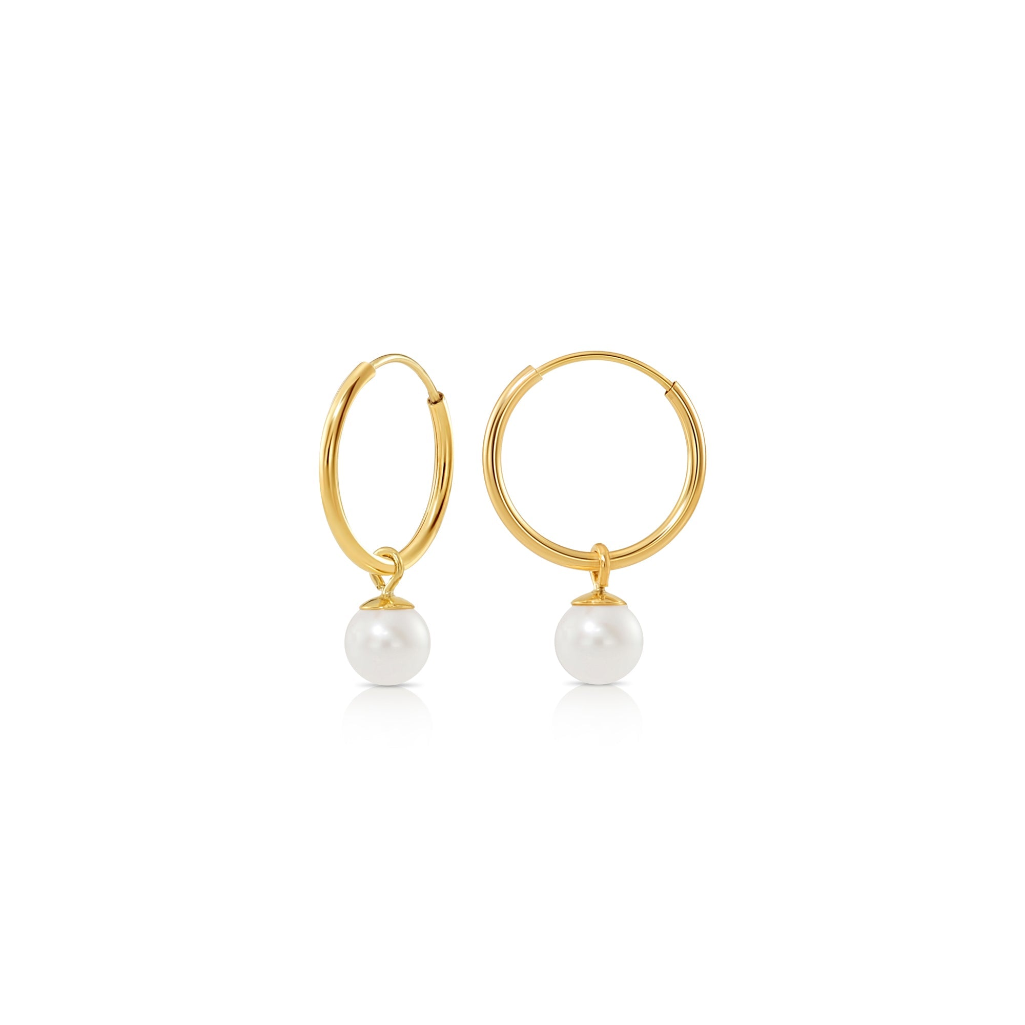 14k Yellow Gold Endless Hoops with Freshwater Pearls