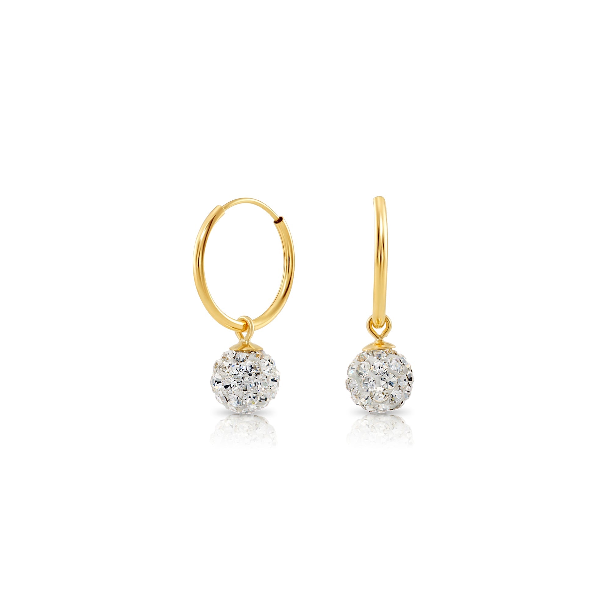 14k Yellow Gold Endless Hoops with Crystal Balls