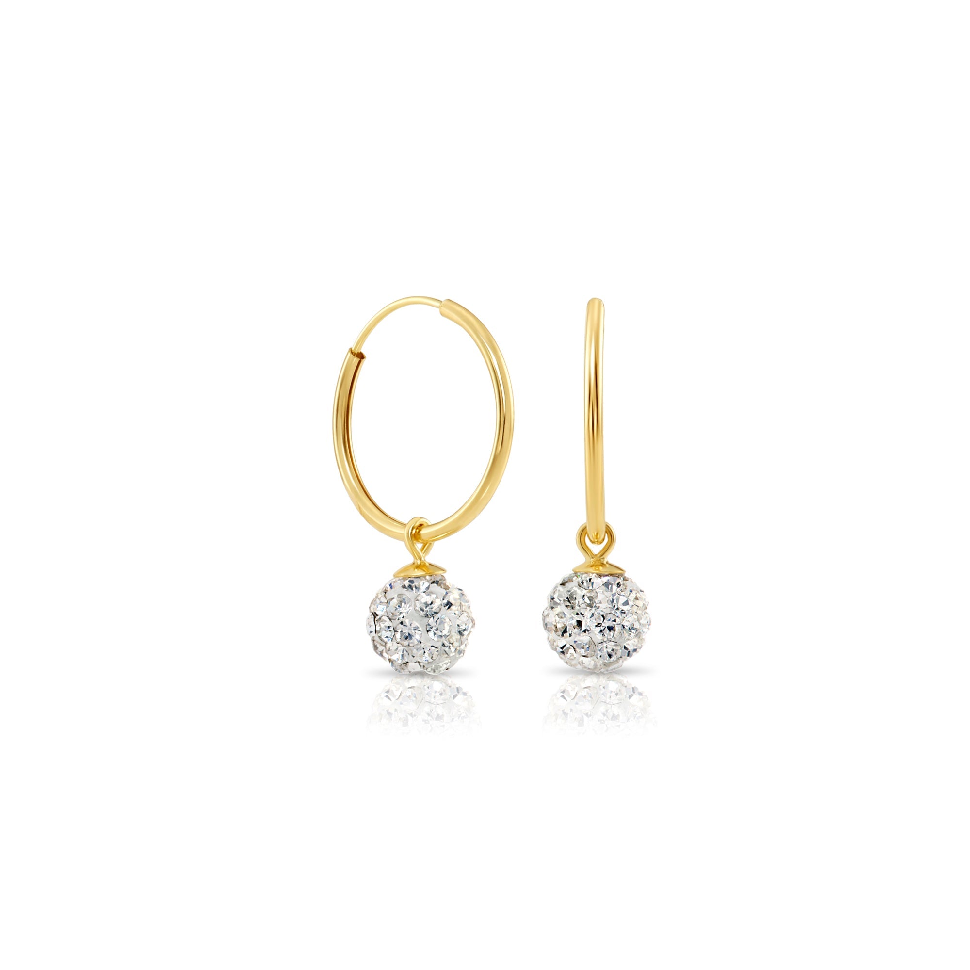 14k Yellow Gold Endless Hoops with Crystal Balls