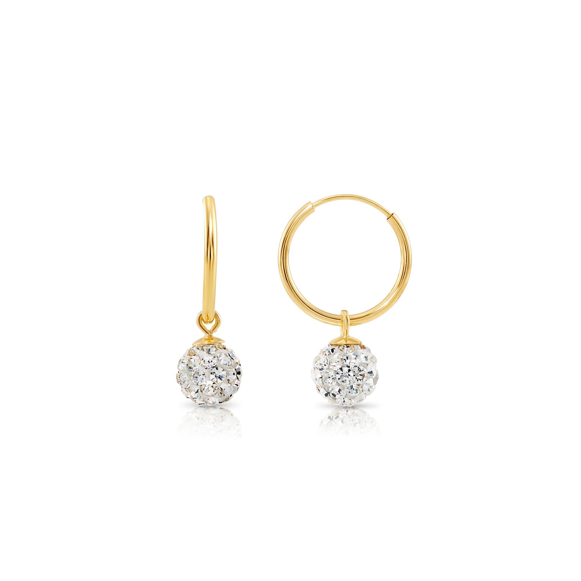 14k Yellow Gold Endless Hoops with Crystal Balls