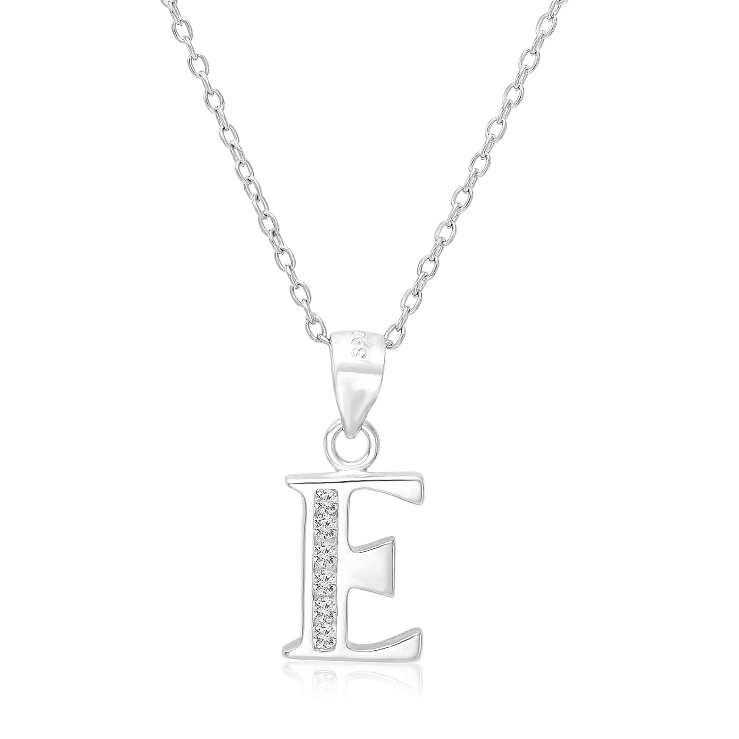 CZ Initial Charm Necklace. All Letters in Sterling Silver