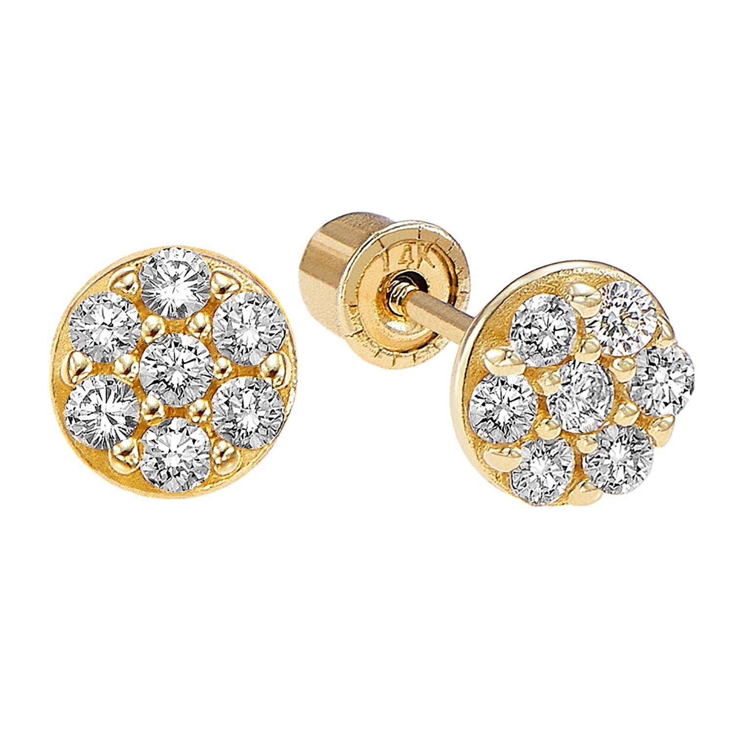 14k Gold Round Stud Earrings with Screw Backings