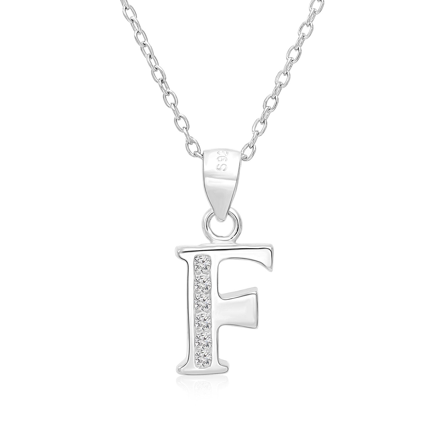 CZ Initial Charm Necklace. All Letters in Sterling Silver