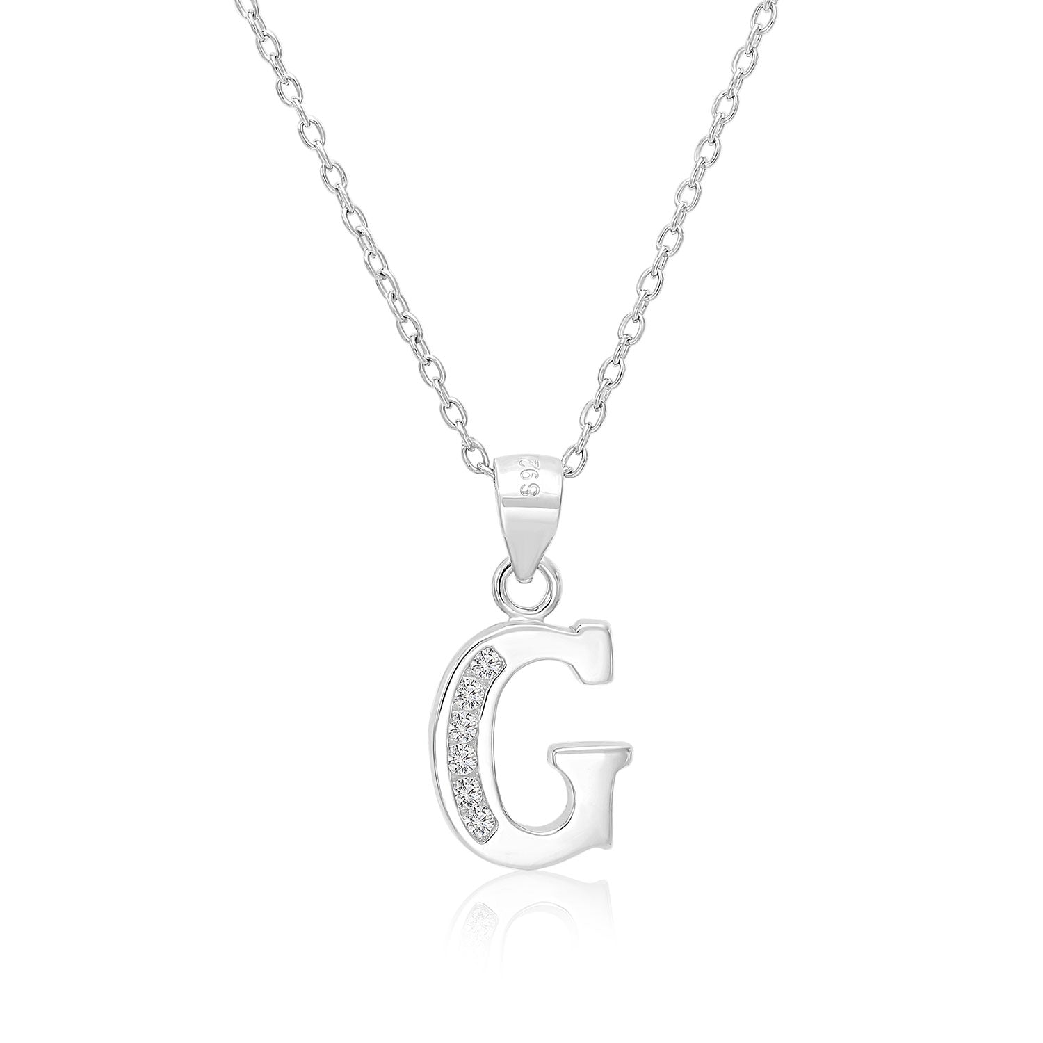 CZ Initial Charm Necklace. All Letters in Sterling Silver