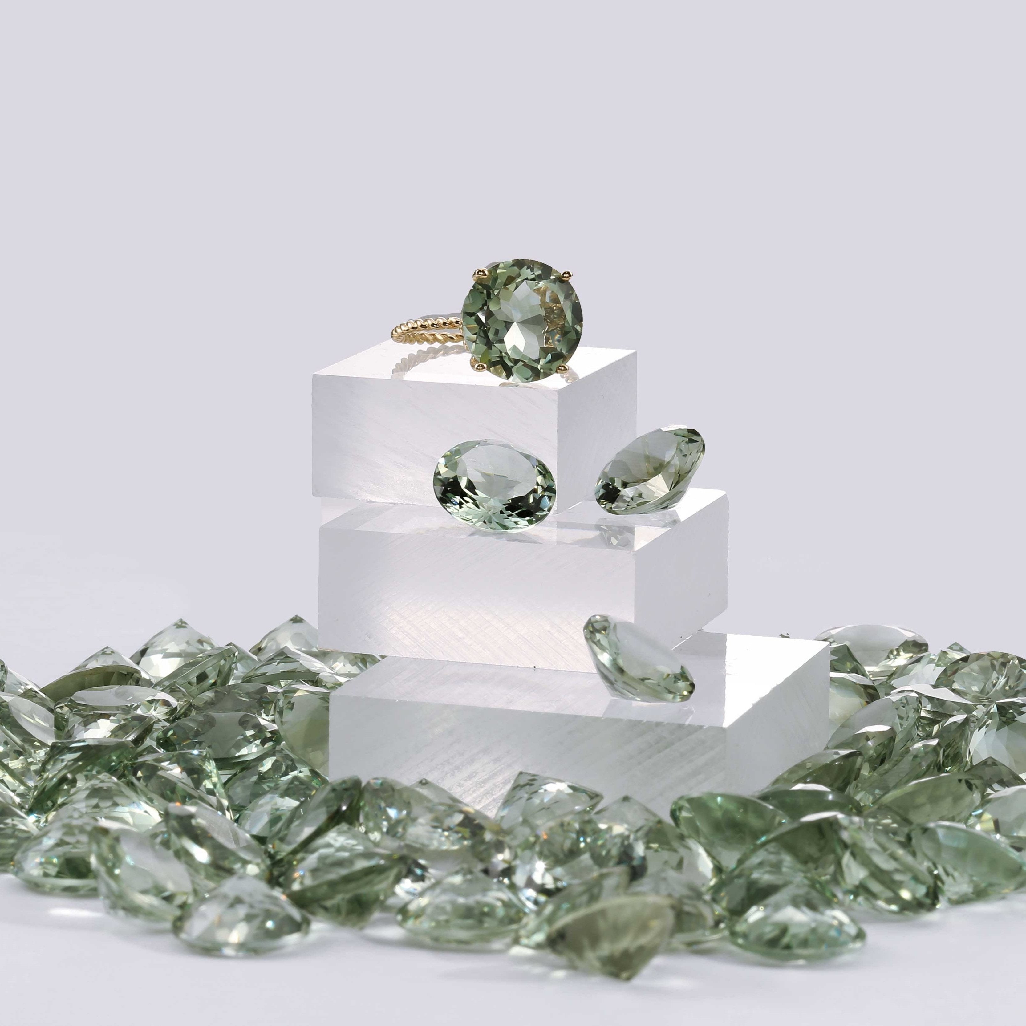 14k Yellow Gold 5 Carat Green Amethyst Gemstone Ring. Ms. Luscious