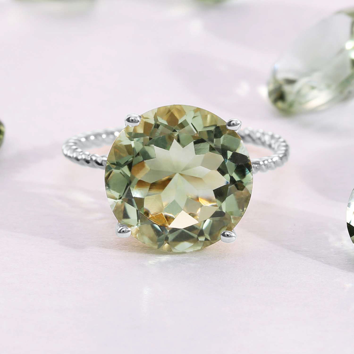 5 Carat Green Amethyst Gemstone Ring. Ms. Luscious in Sterling Silver