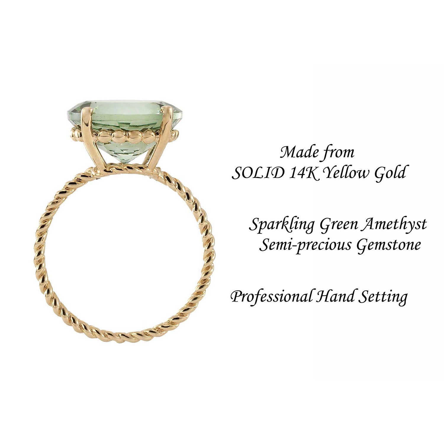 14k Yellow Gold 5 Carat Green Amethyst Gemstone Ring. Ms. Luscious