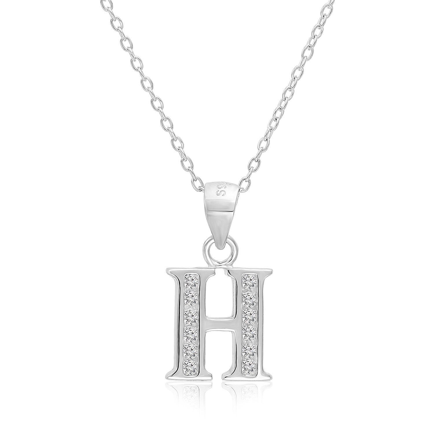 CZ Initial Charm Necklace. All Letters in Sterling Silver