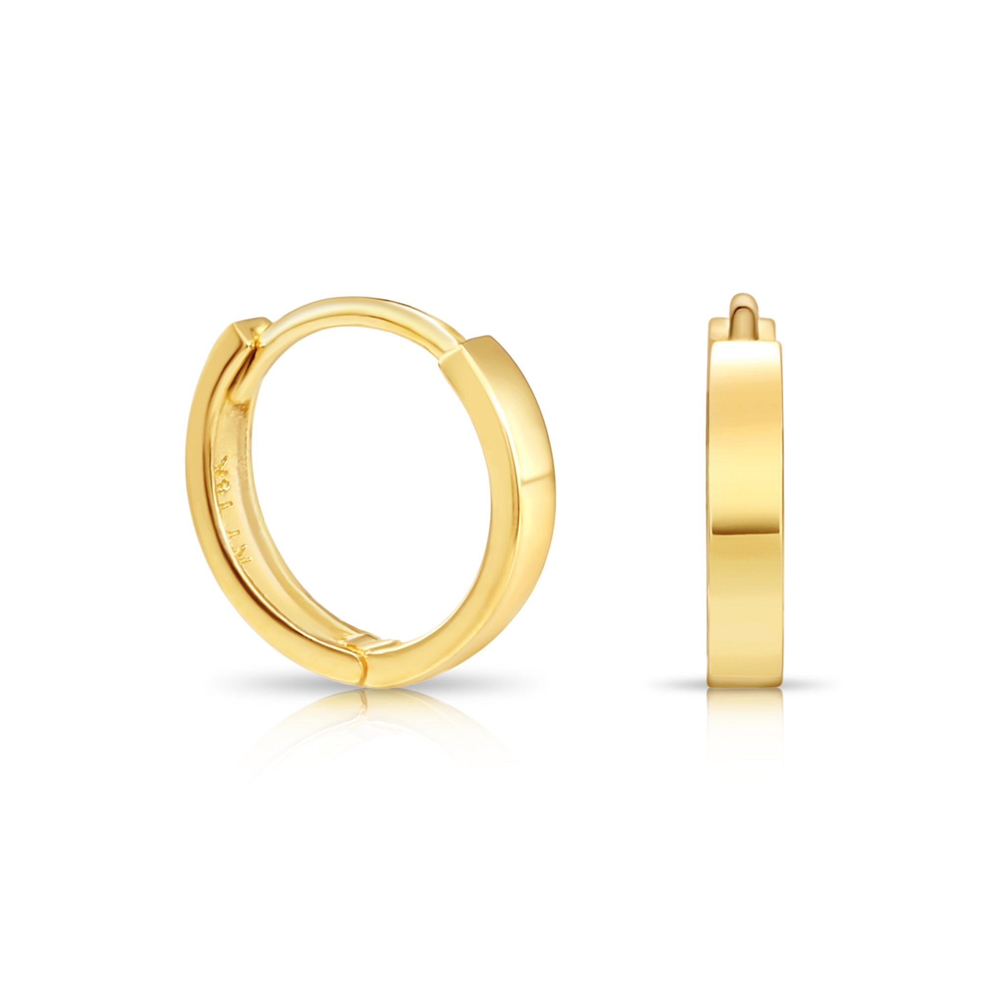 14K Yellow Gold Tiny Huggies. Classy 10mm Hoop Earrings