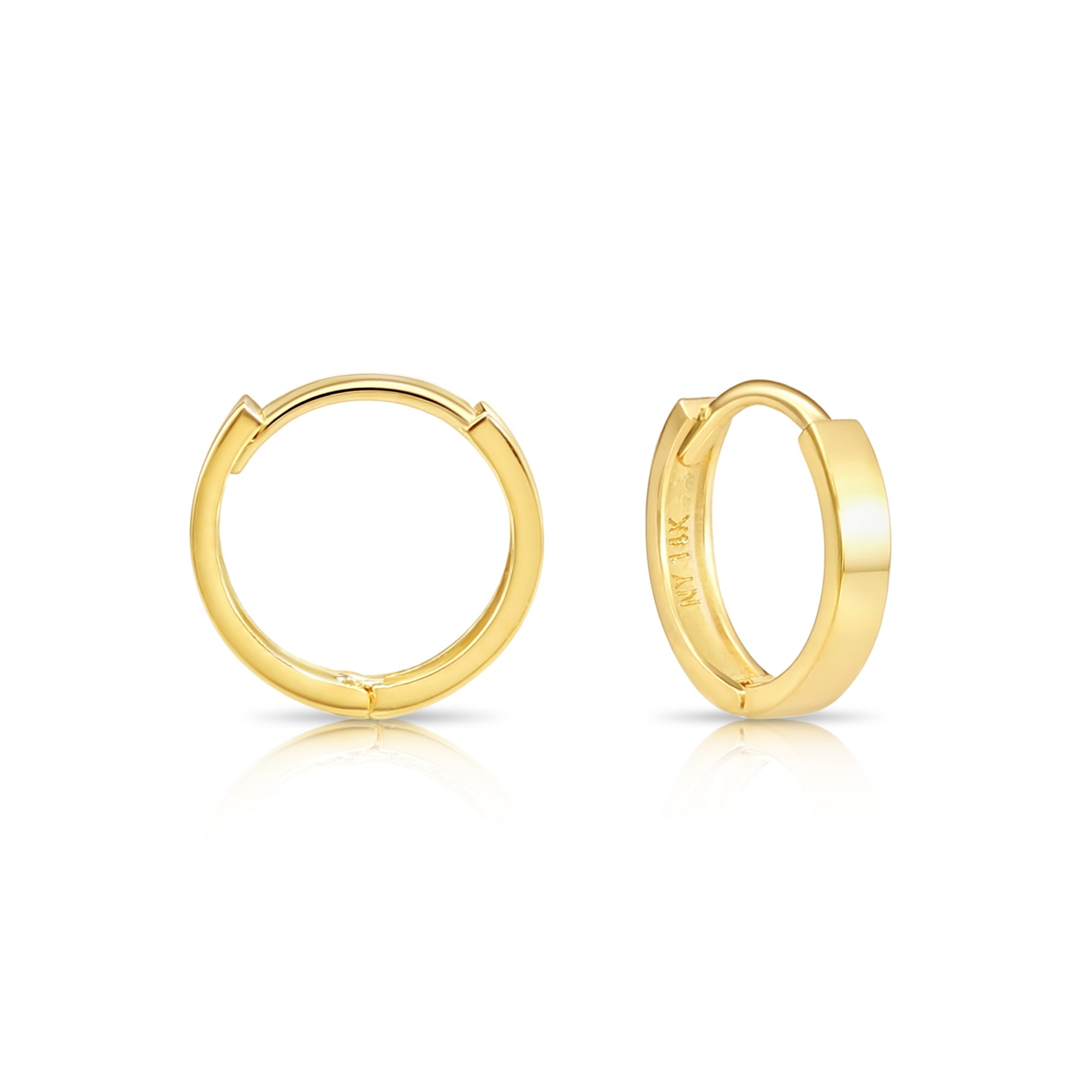 14K Yellow Gold Tiny Huggies. Classy 10mm Hoop Earrings