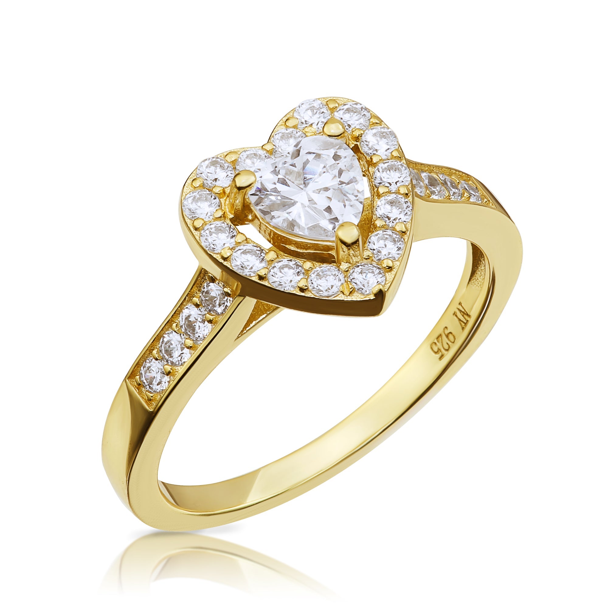 CZ Heart Engagement Ring Set. Gold Plated in Sterling Silver