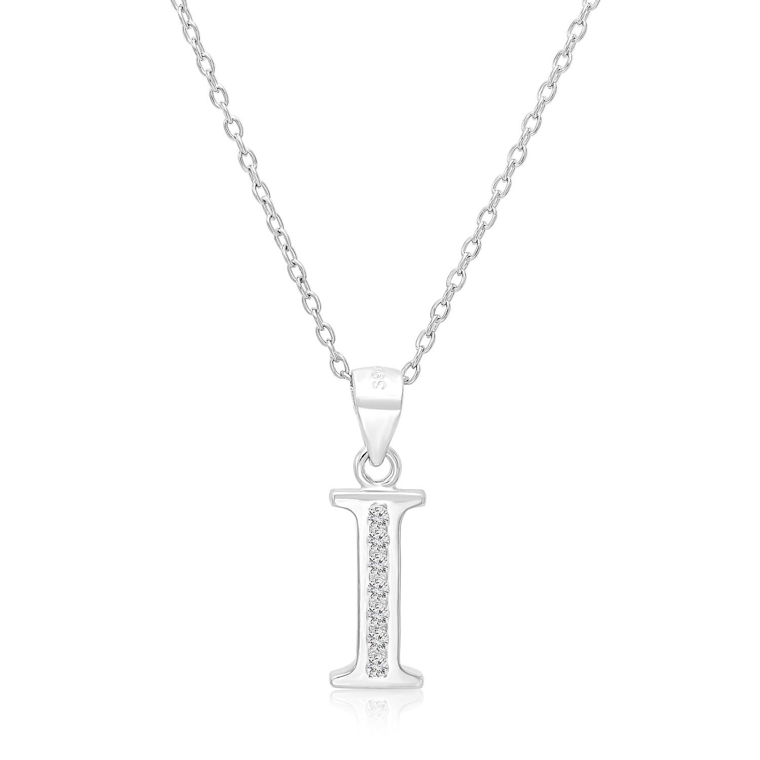 CZ Initial Charm Necklace. All Letters in Sterling Silver