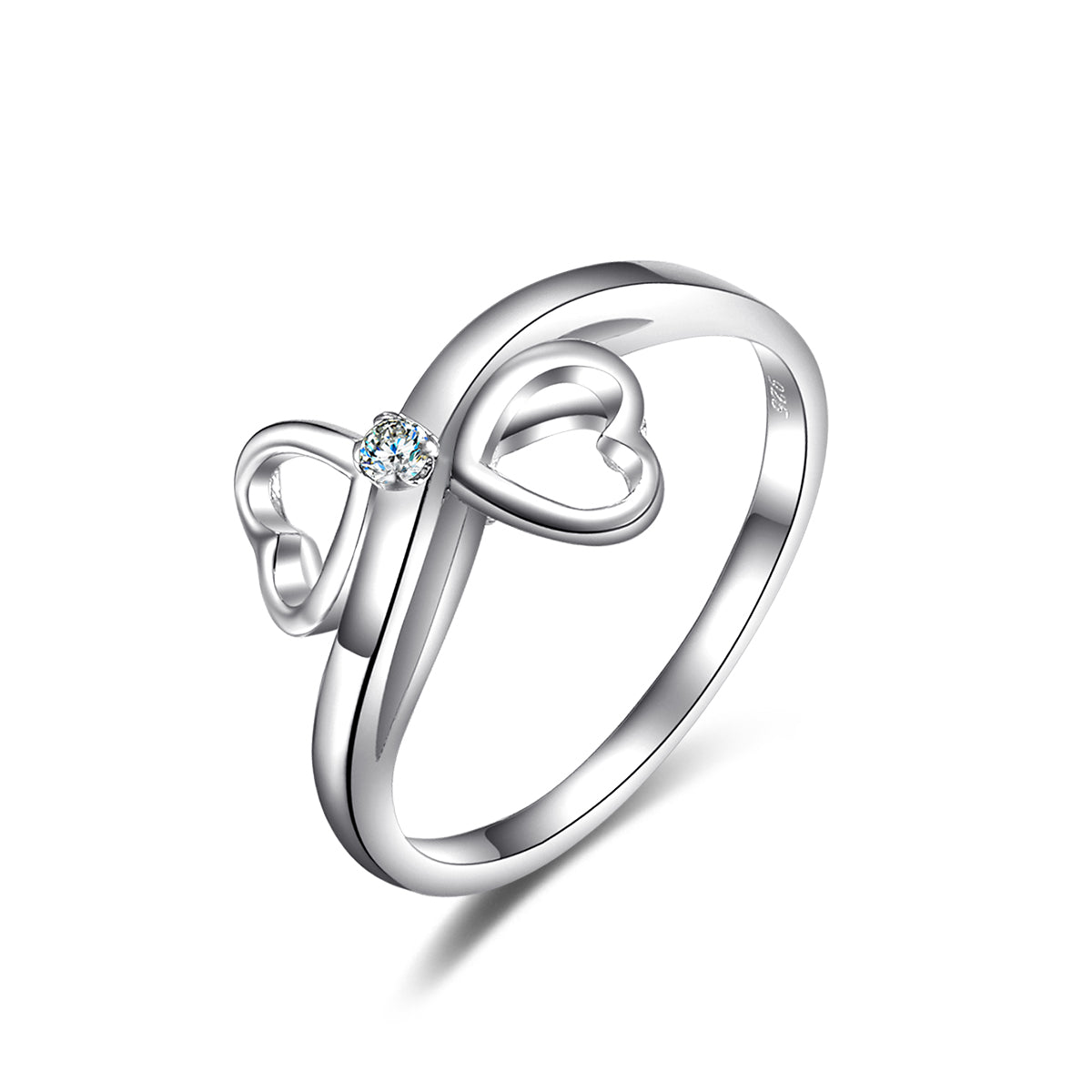 CZ Double Open Heart Ring in Sterling Silver