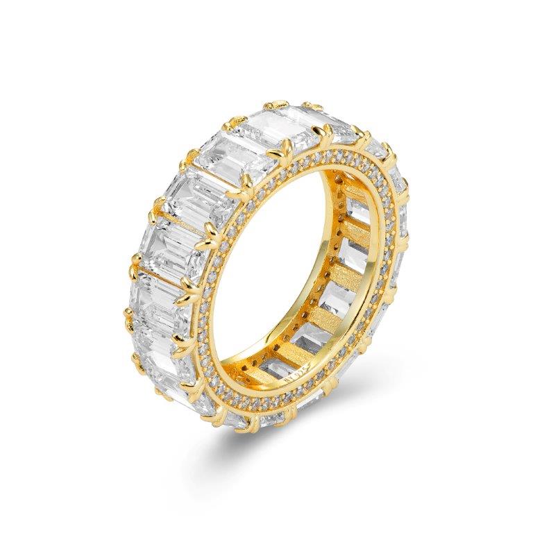 CZ Eternity Ring with Baguettes. Gold Plated in Sterling Silver