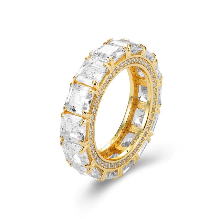 CZ Eternity Ring with Square Stones. Gold Plated in Sterling Silver