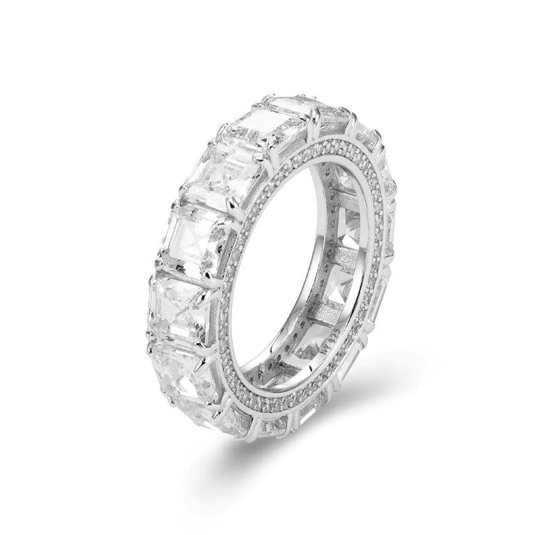 CZ Eternity Ring with Square Stones. Gold Plated in Sterling Silver