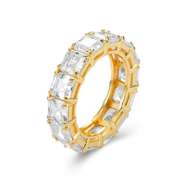 CZ Eternity Ring with Square Stones. Gold Plated in Sterling Silver