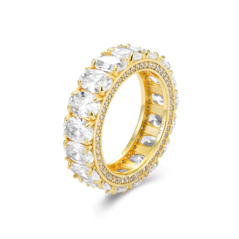 CZ Eternity Ring with Oval Stones. Gold Plated in Sterling Silver