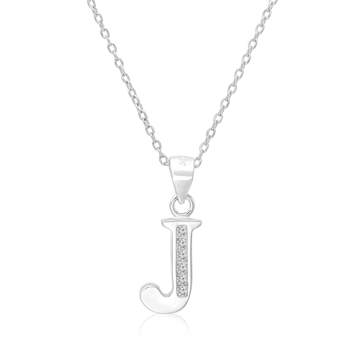 CZ Initial Charm Necklace. All Letters in Sterling Silver