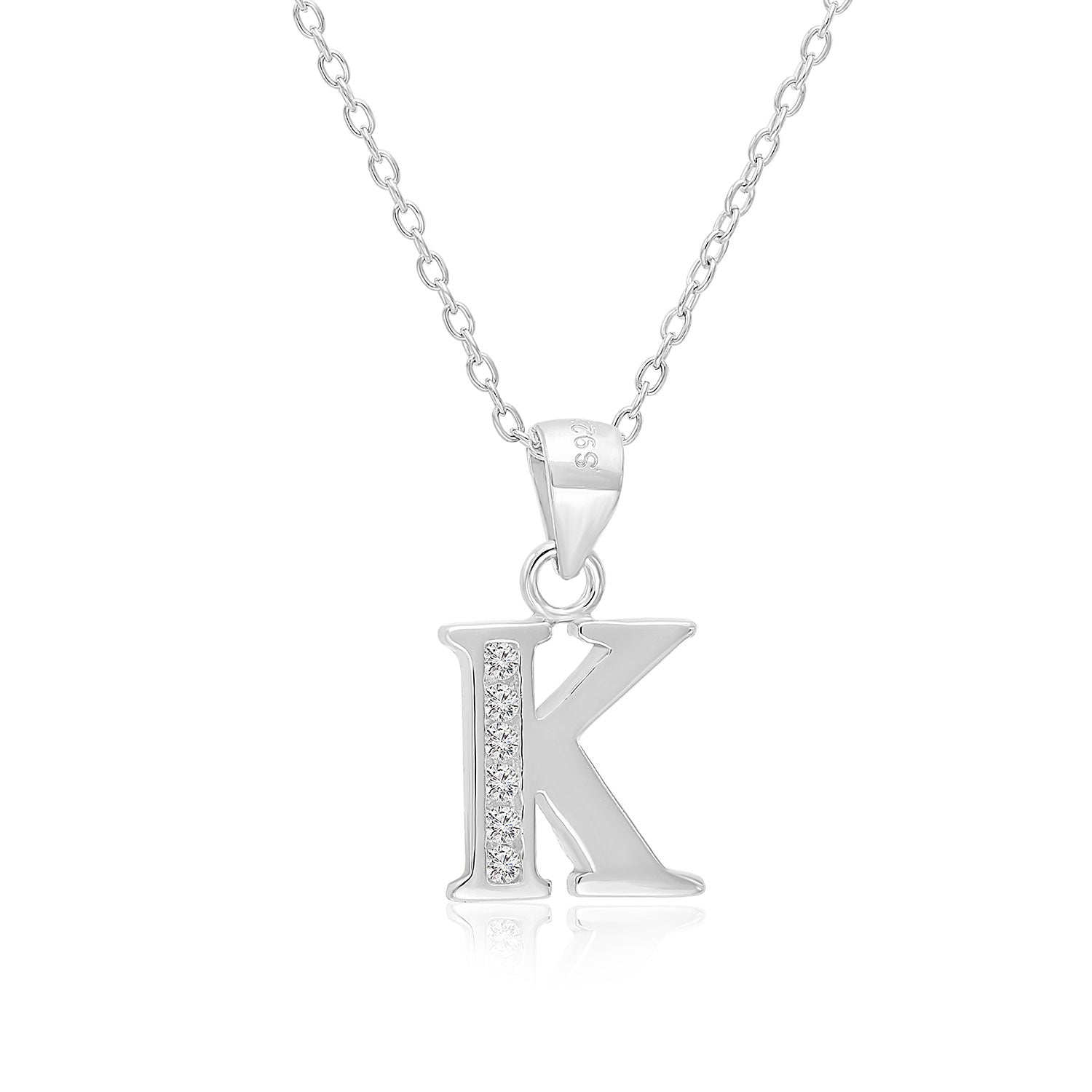 CZ Initial Charm Necklace. All Letters in Sterling Silver