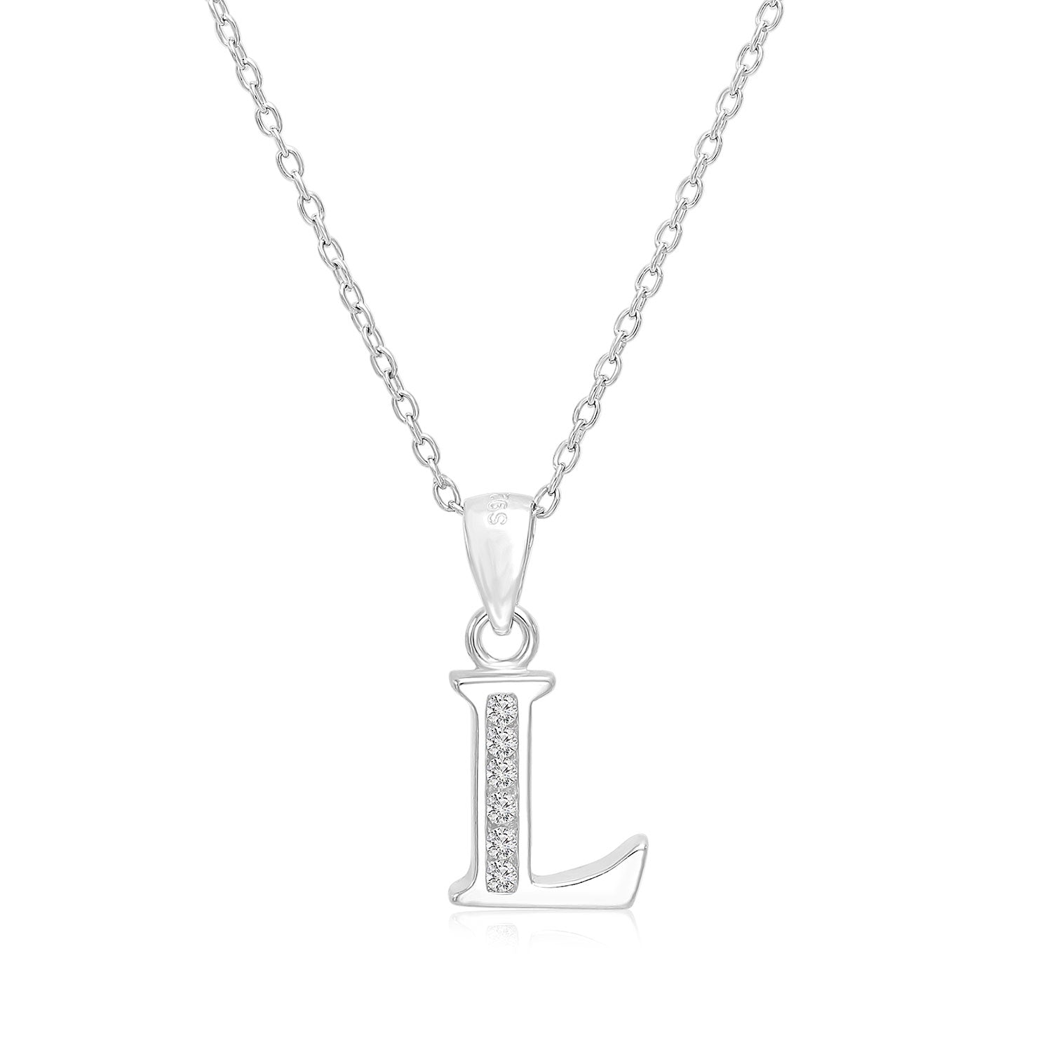 CZ Initial Charm Necklace. All Letters in Sterling Silver