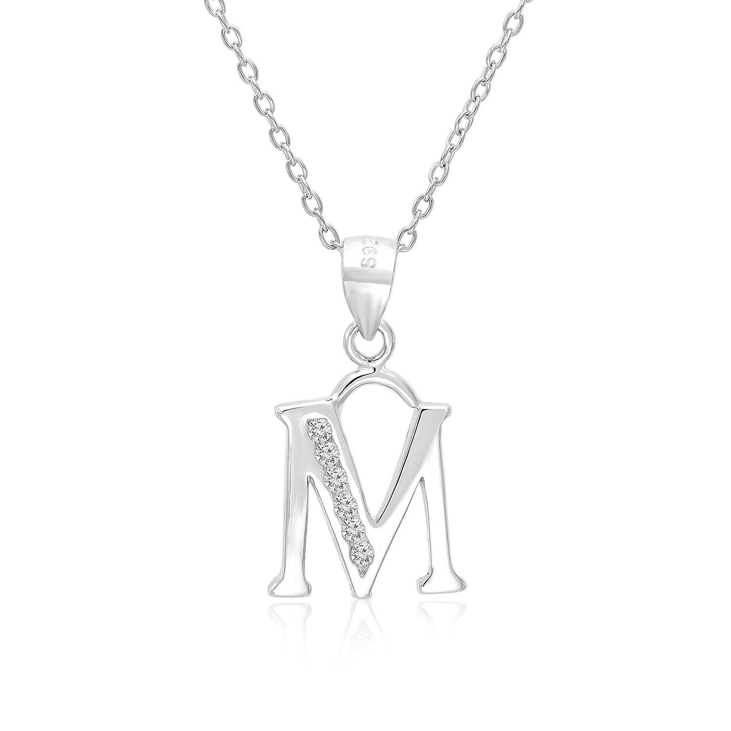 CZ Initial Charm Necklace. All Letters in Sterling Silver