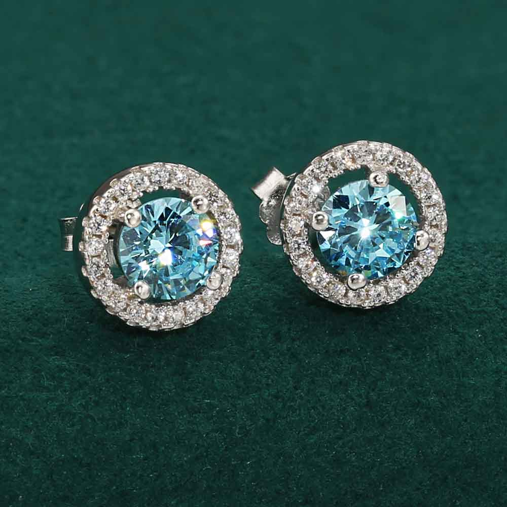 CZ Birthstone Halo Stud Earrings - Available in all 12 colors in Sterling Silver