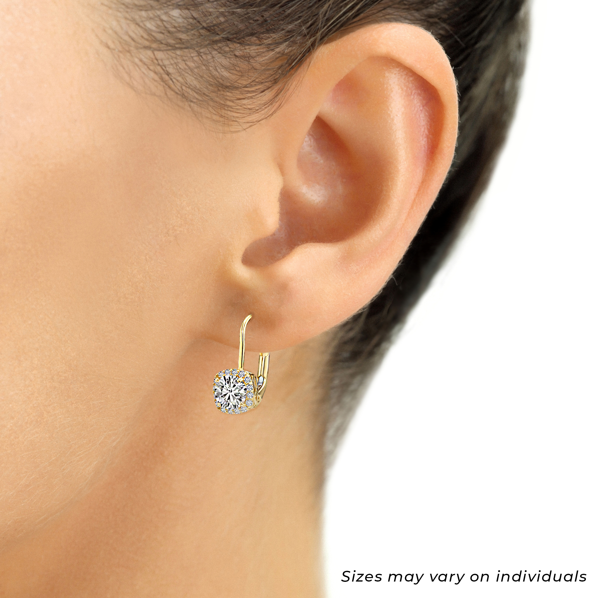 14K Gold Cushion-Shaped Halo Drop Earrings With Lever backs