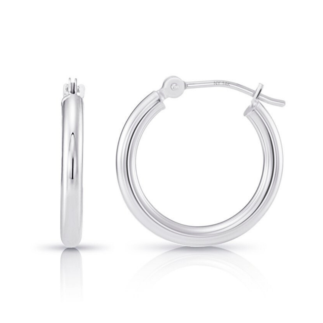 14k White Gold Classic Hoop Earrings. 2mm