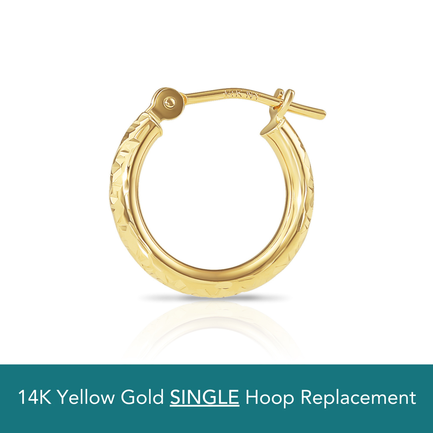 Single Replacement 14K Yellow Gold Hoop Earring with Hand Engraved Tornado Design