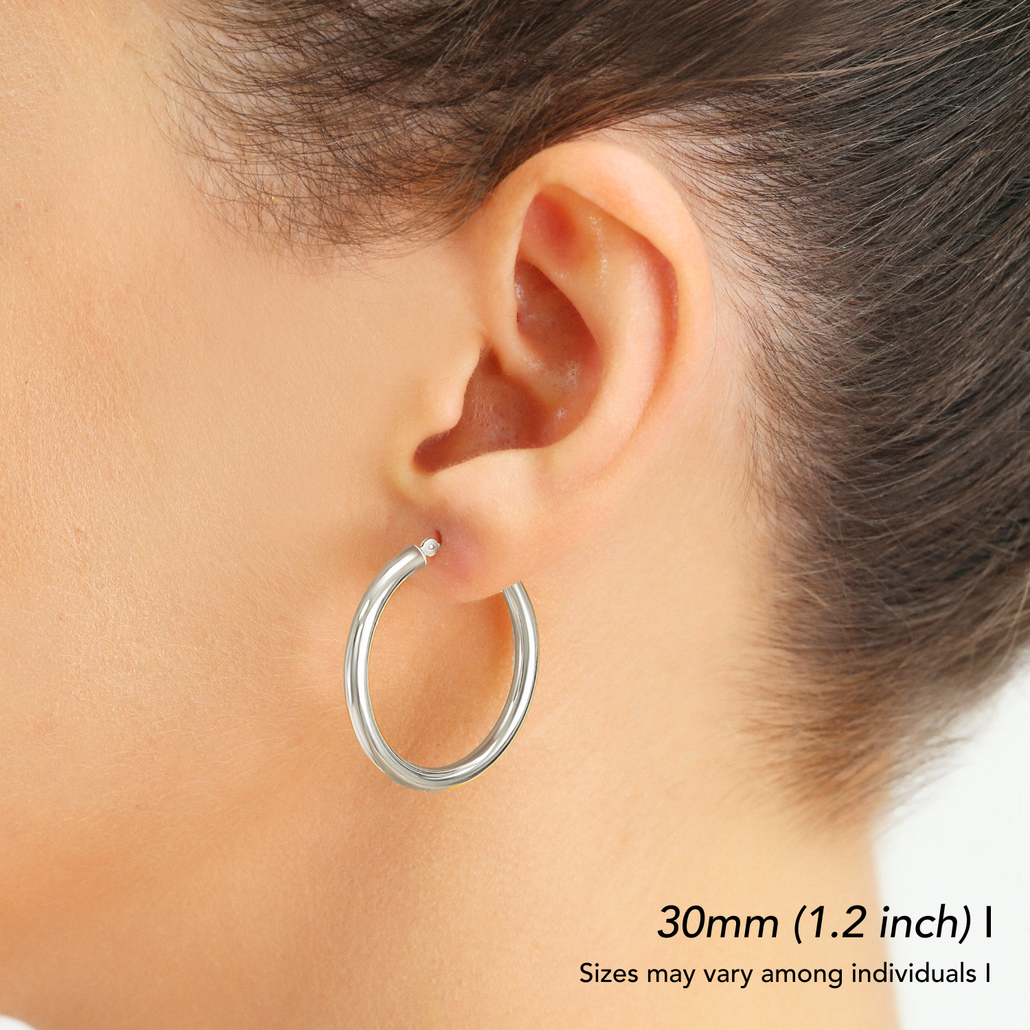 14k White Gold Chunky Hoop Earrings. 3mm Thickness