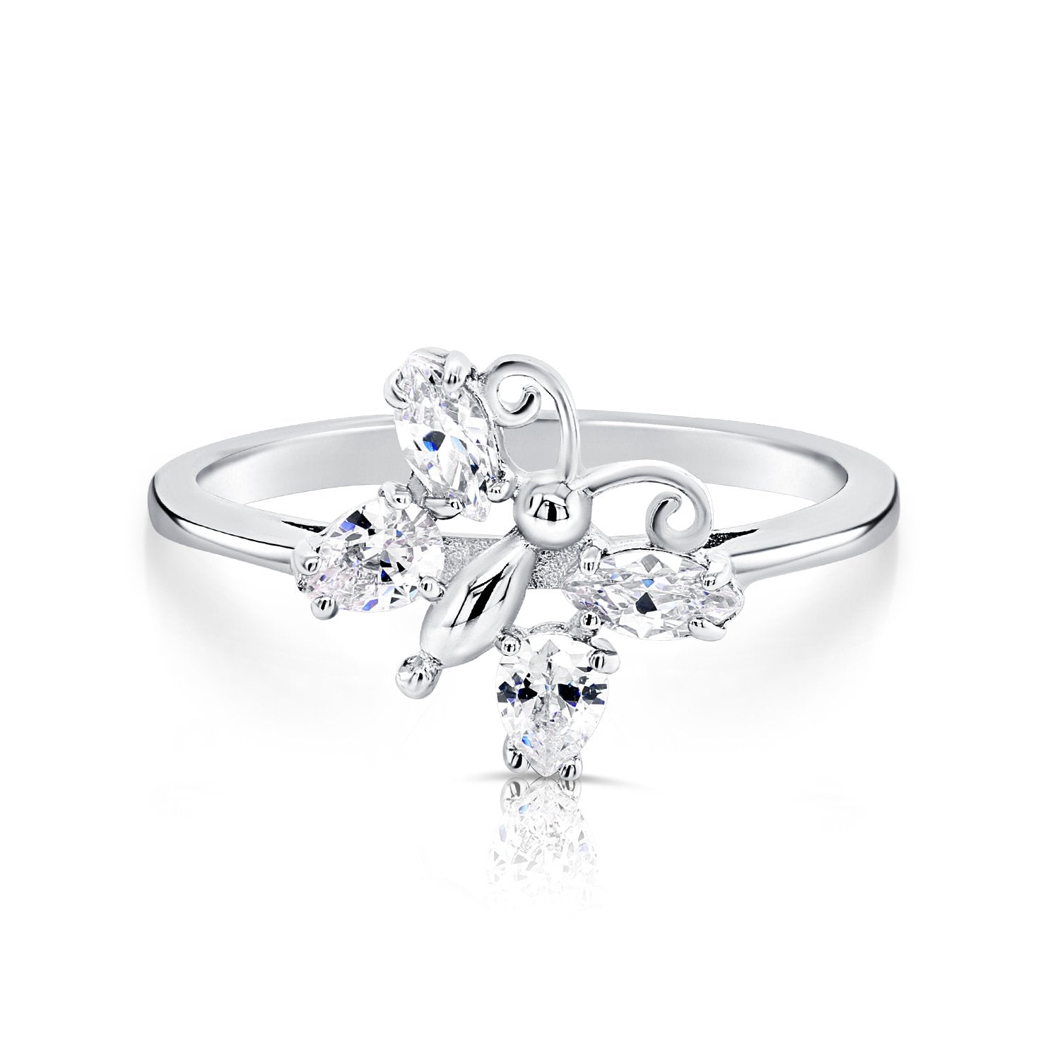 CZ Birthstone Butterfly Ring in Sterling Silver