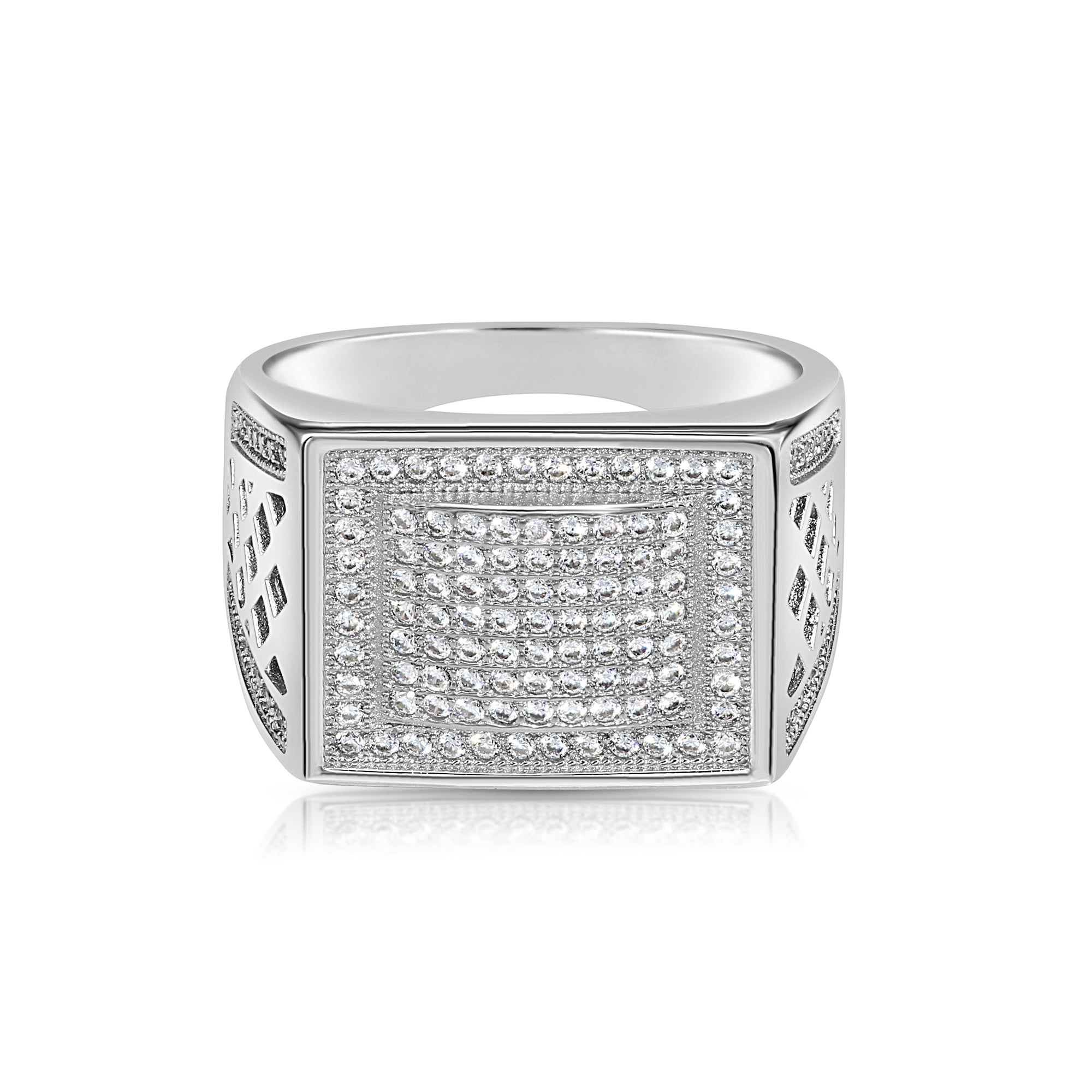 Solid 925 Sterling Silver Pave Square Signet Statement Pinky Wedding Band Ring