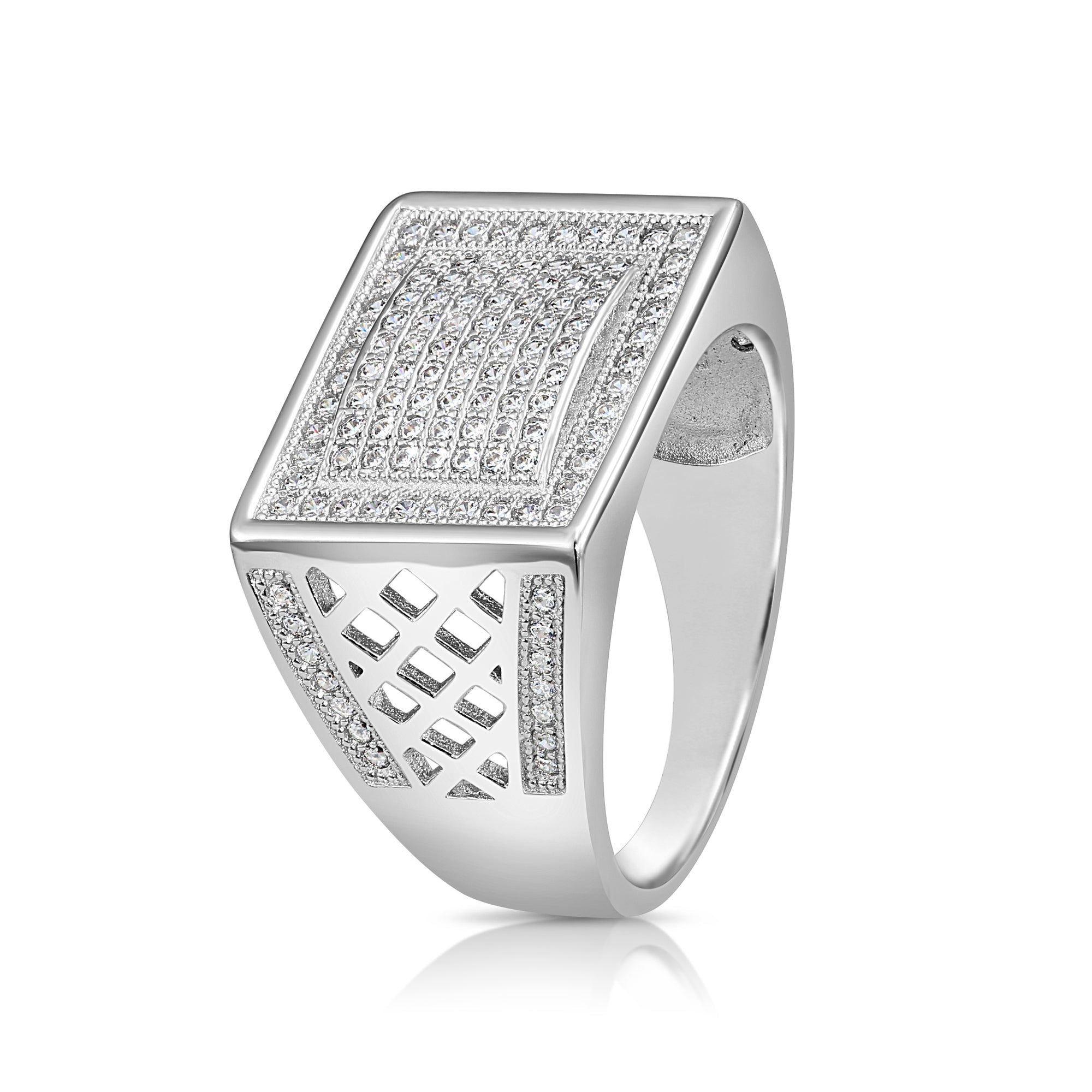 Solid 925 Sterling Silver Pave Square Signet Statement Pinky Wedding Band Ring