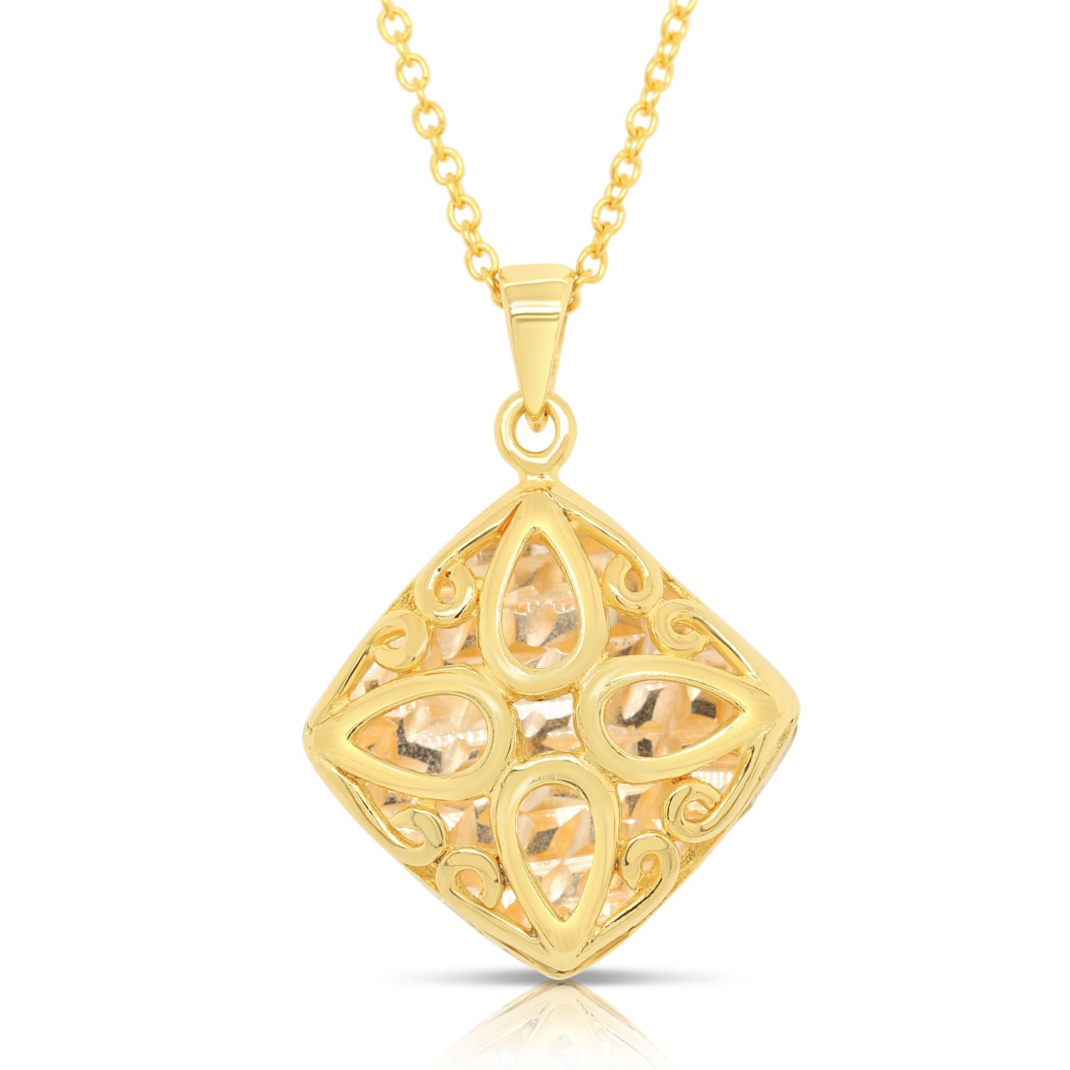 Diamond Charm Necklace. Yellow Gold Plated in Sterling Silver